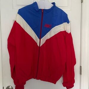 Vintages Red White Blue ASICS Full Zip Windbreaker